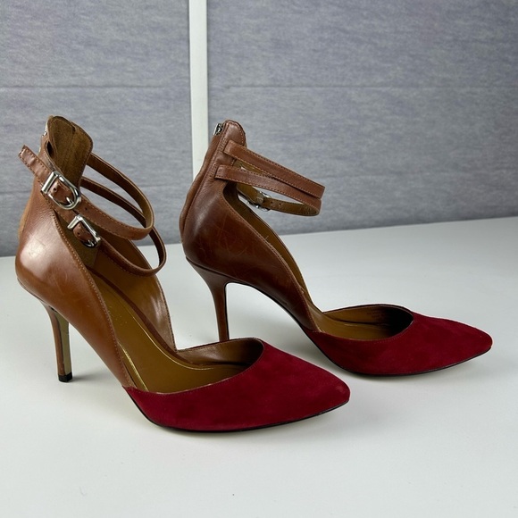 ENZO ANGIOLINI Women’s Eacelton Suede/Leather‎ Heels Color: Brown/Red Size: 7.5 - Picture 1 of 14